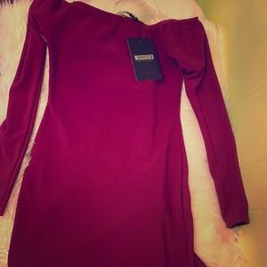 Missguided Off the Shoulder Plum Midi Dress